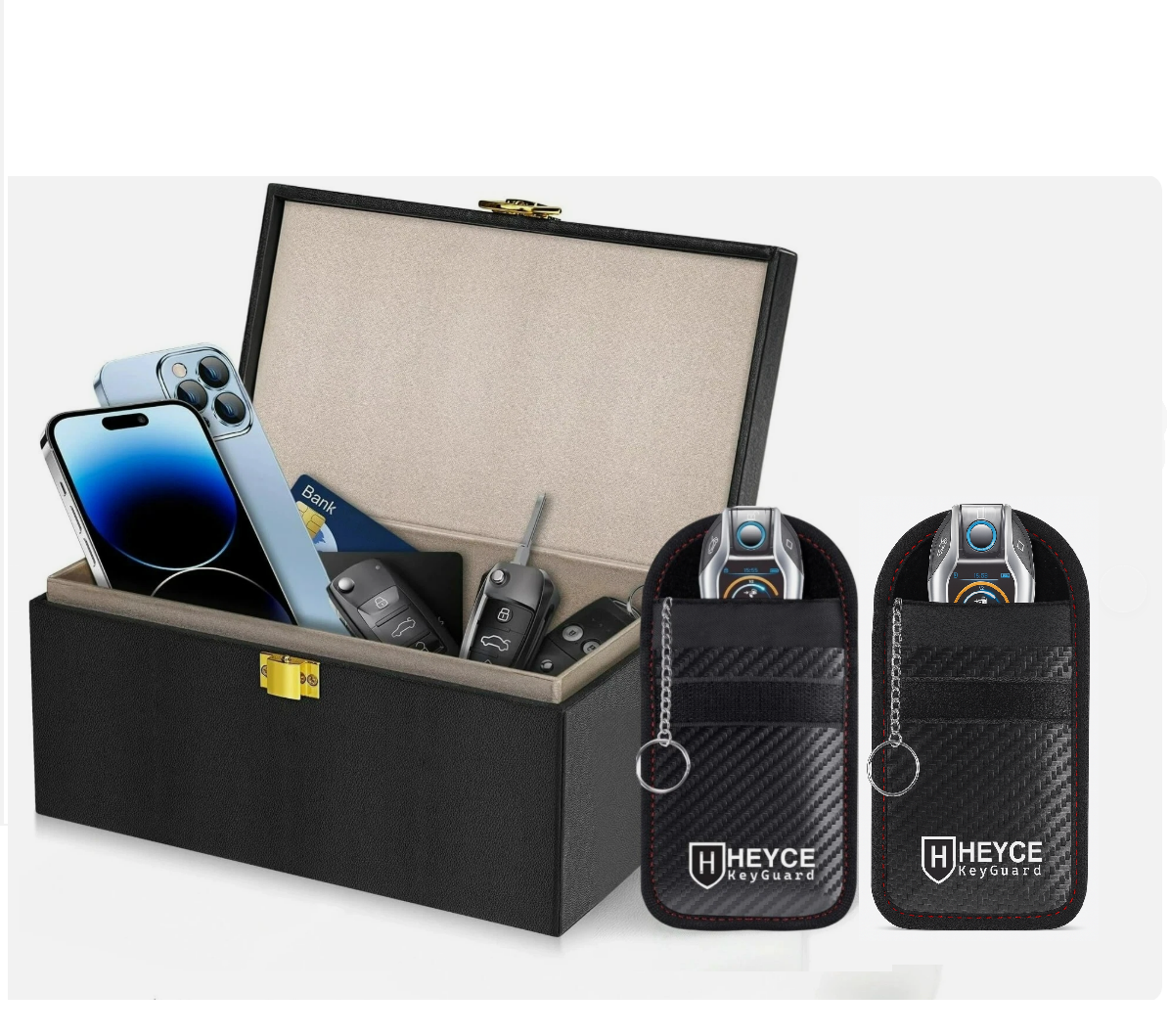 SignalSafe Signal blocking Faraday Box and Pouch in a Pack, Keyless Entry Car Key Safe Protector
