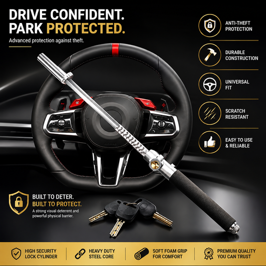 ACE Car Steering Wheel Lock – Heavy Duty Adjustable Double Hook Anti-Theft Security Lock with Emergency Exit Tool
