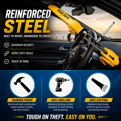 HEYCE Double Barrel Twin Bar Steering Wheel Lock – Heavy-Duty Anti-Theft Car Security