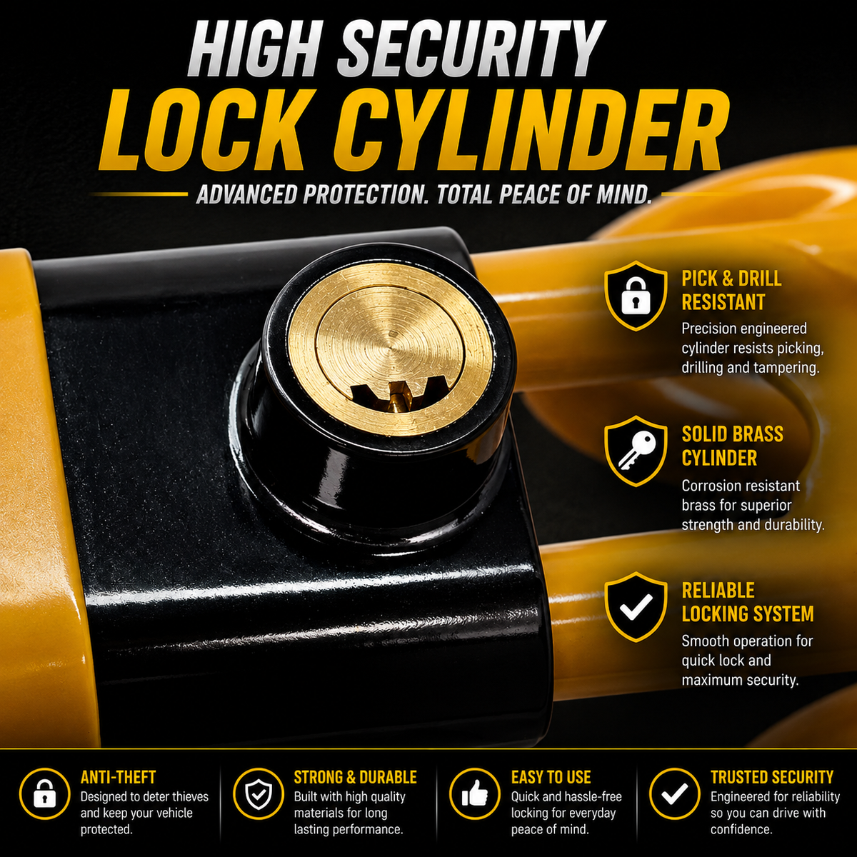 HEYCE Double Barrel Twin Bar Steering Wheel Lock – Heavy-Duty Anti-Theft Car Security