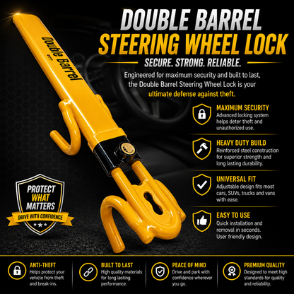 HEYCE Double Barrel Twin Bar Steering Wheel Lock – Heavy-Duty Anti-Theft Car Security