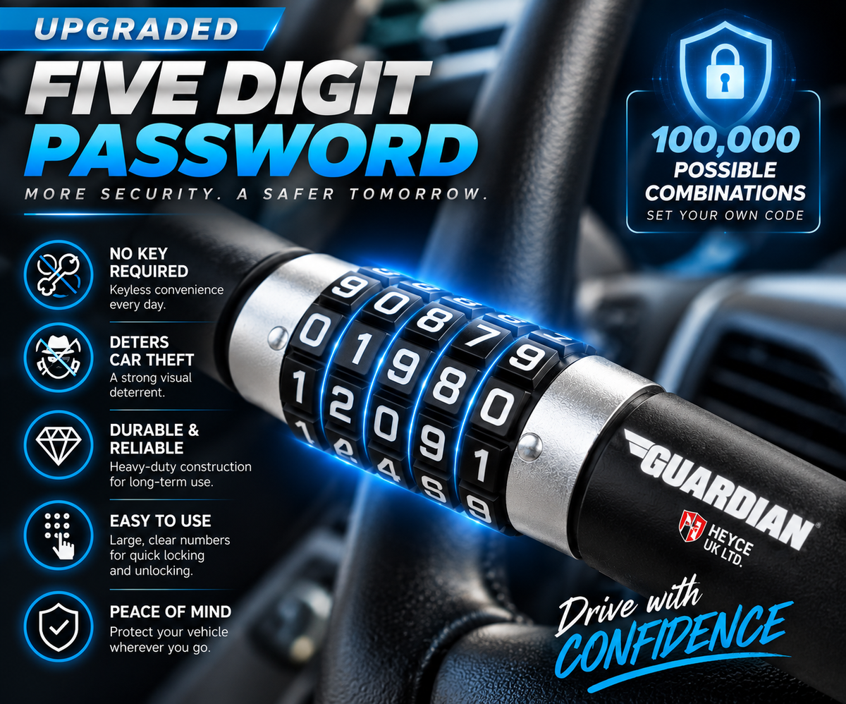 Guardian Steering Wheel Lock 5-Digit Keyless Combination Heavy Duty Car Van Anti-Theft