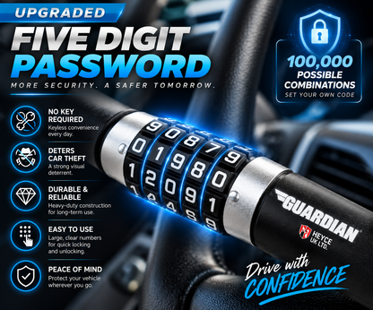 Guardian Steering Wheel Lock 5-Digit Keyless Combination Heavy Duty Car Van Anti-Theft