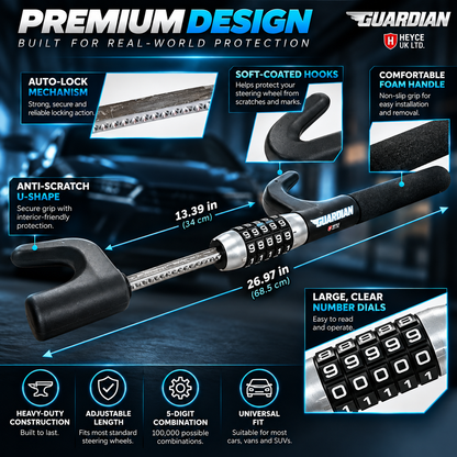 Guardian Steering Wheel Lock 5-Digit Keyless Combination Heavy Duty Car Van Anti-Theft