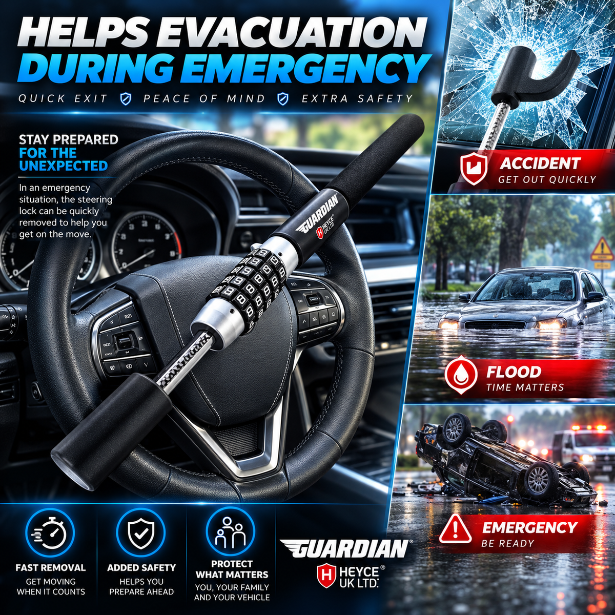 Guardian Steering Wheel Lock 5-Digit Keyless Combination Heavy Duty Car Van Anti-Theft