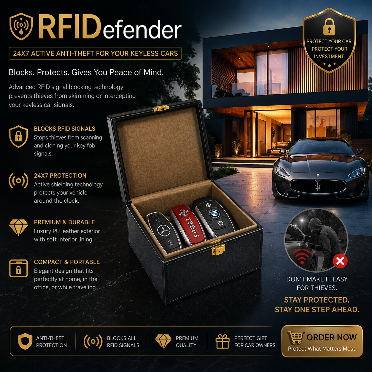 RFIDefender Faraday Box, Keyless Car Key Fob Safe Protector Box, RFID Signal Blocker Car Anti-Theft