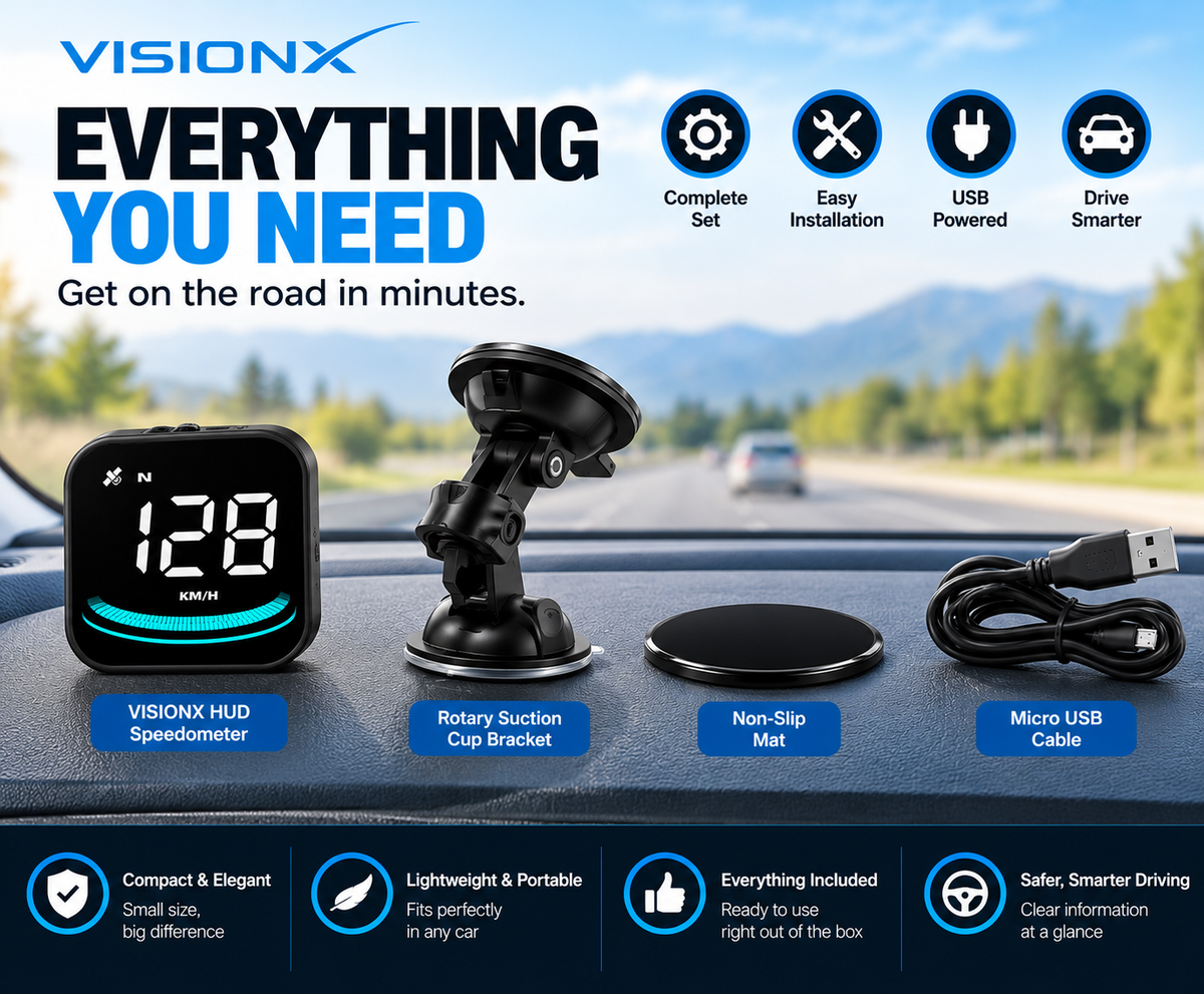 VisionX Car Head-Up Display, Smart Speedometer, MPH HUD with suction cup, overspeed fatigue alarm