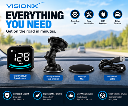 VisionX Car Head-Up Display, Smart Speedometer, MPH HUD with suction cup, overspeed fatigue alarm