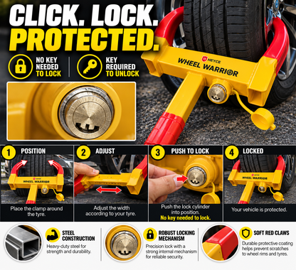 Wheel Clamp Lock Wheel Warrior - Heavy Duty Universal Anti-Theft Locking for Car