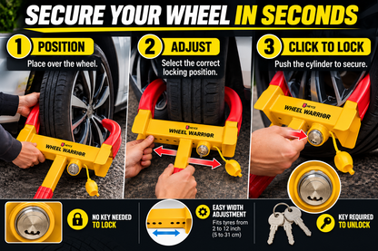 Wheel Clamp Lock Wheel Warrior - Heavy Duty Universal Anti-Theft Locking for Car