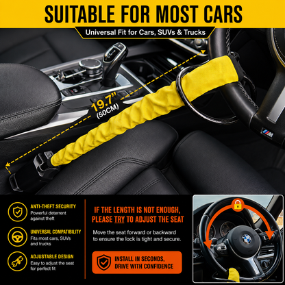 WheeLock Steering Wheel Lock for Cars – Heavy-Duty Anti-Theft Car Security Seat Belt Lock with 3 Keys, Fits Cars, SUVs & Vans