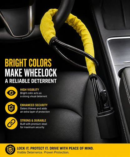WheeLock Steering Wheel Lock for Cars – Heavy-Duty Anti-Theft Car Security Seat Belt Lock with 3 Keys, Fits Cars, SUVs & Vans