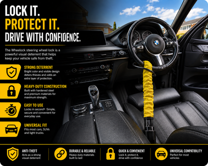 WheeLock Steering Wheel Lock for Cars – Heavy-Duty Anti-Theft Car Security Seat Belt Lock with 3 Keys, Fits Cars, SUVs & Vans